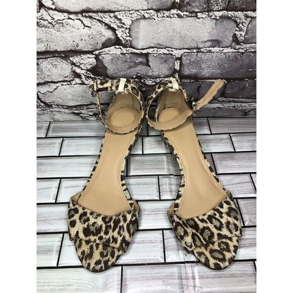 J. Crew Leopard Print Metallic Laila Leopard Wedge Ankle Strap Sandals Women 8M - Picture 2 of 16